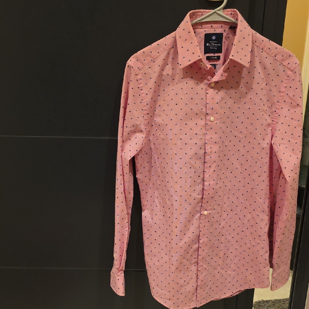 Ben Sherman Pink Button Down Shirt with Blue Dots